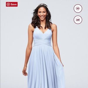 Spaghetti Strap Mesh Cross Waist Bridesmaid Dress